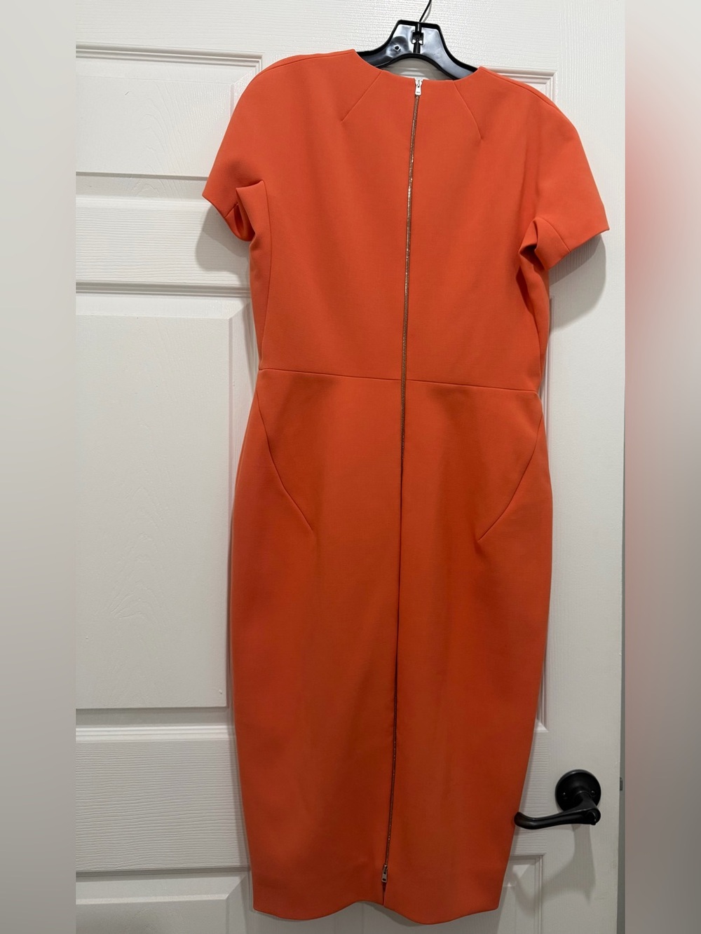 Victoria Beckham Vibrant Orange Midi Sheath Dress with Back Zip